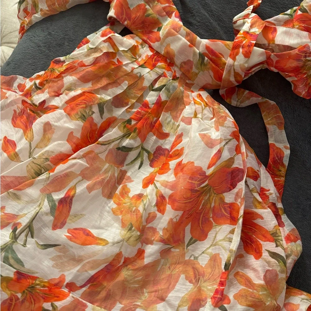 Zimmermann Orange and Cream Floral Mini Dress - Picture 6 of 7